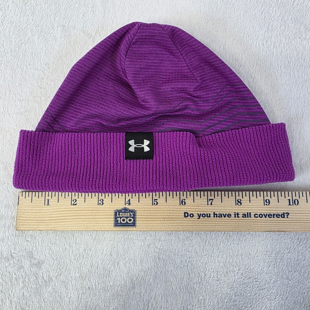 Under Armour Youth Girls Coldgear Reactor Fleece Lined Beanie‎ Hat Purple